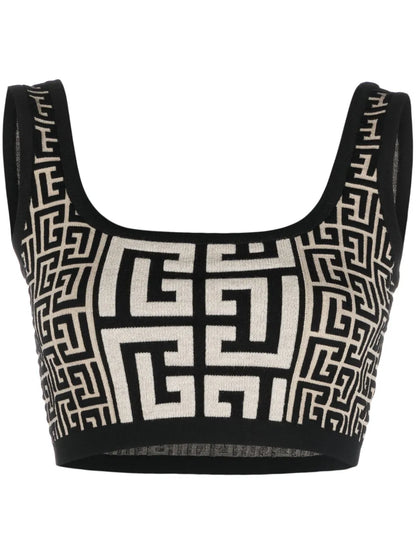 Monogram-Jacquard Cropped Knit Top