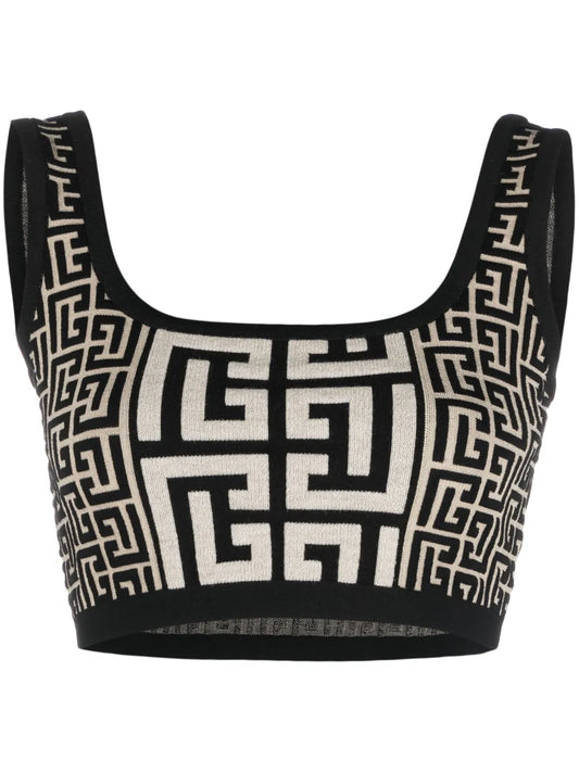 Monogram-Jacquard Cropped Knit Top