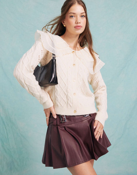 Contrast Collar Detail Cable Knit Cardigan