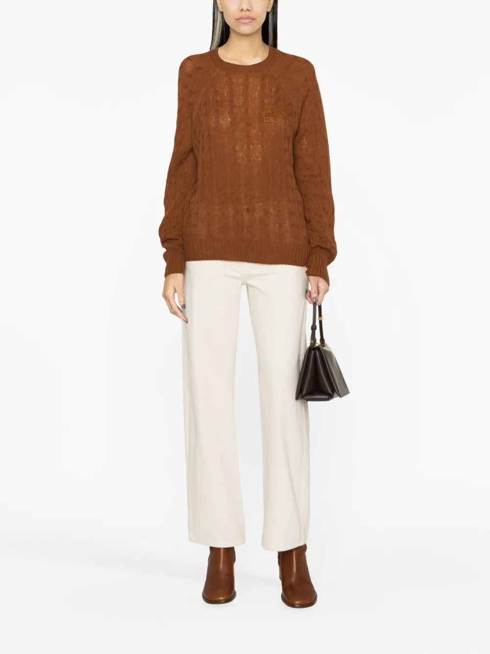 Logo-Embroidered Cable-Knit Jumper