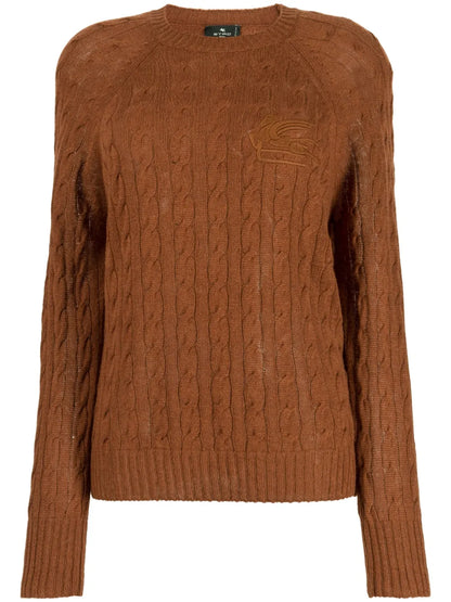 Logo-Embroidered Cable-Knit Jumper