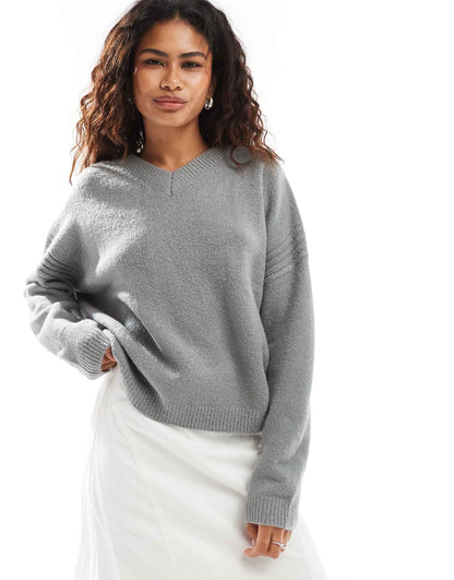 V Neck Meet And Greet Jumper With Arm Rib