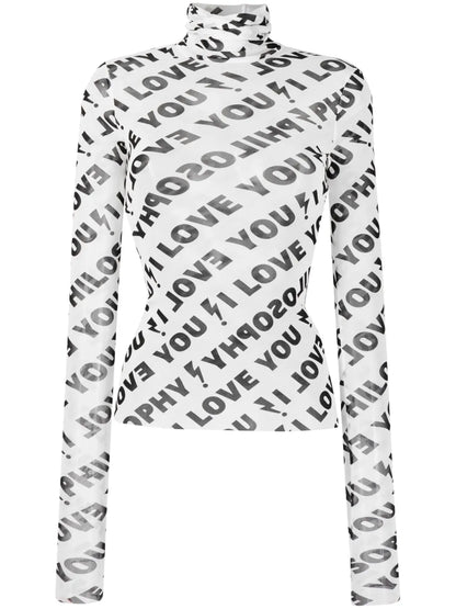 I Love You-Print Tulle Top