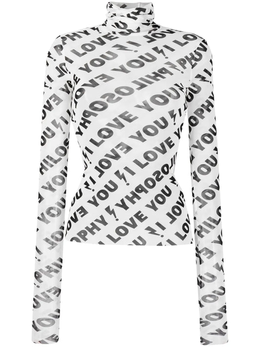 I Love You-Print Tulle Top