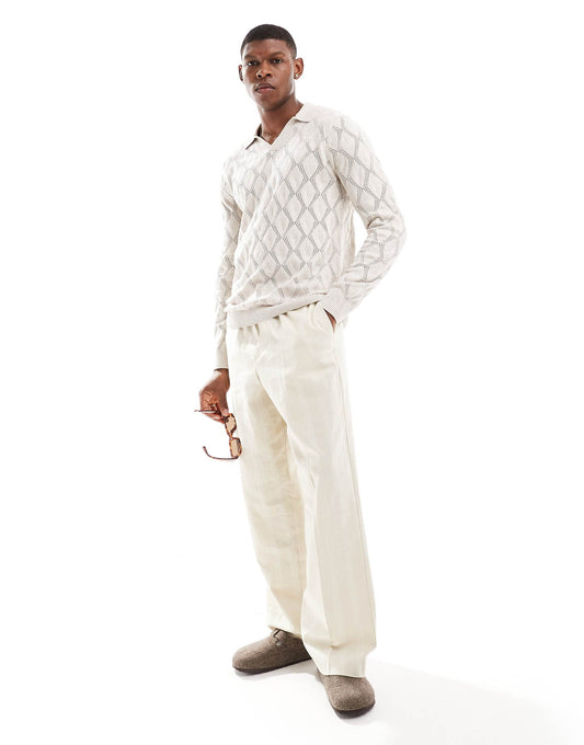 Long Sleeve Open Stich Crew Neck Knitted Jumper