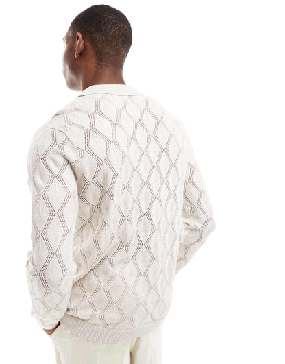 Long Sleeve Open Stich Crew Neck Knitted Jumper