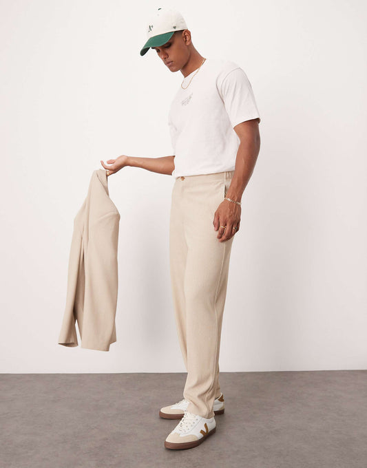 Rib Texture Barrel Leg Suit Trouser