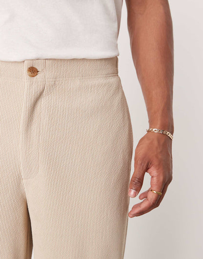Rib Texture Barrel Leg Suit Trouser