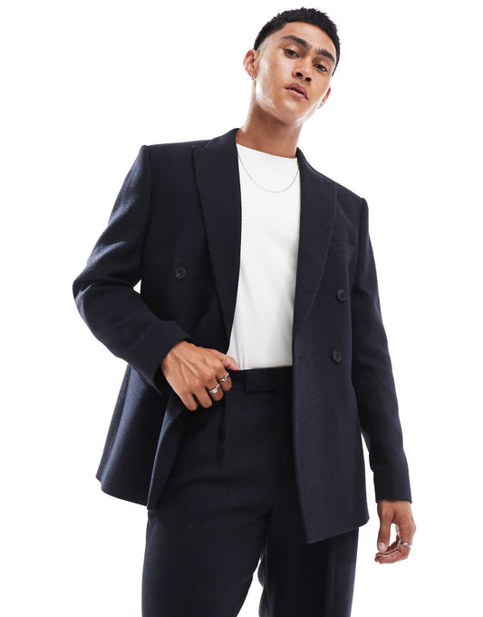 Regular Wool Blend Double Breasted Suit Jacket