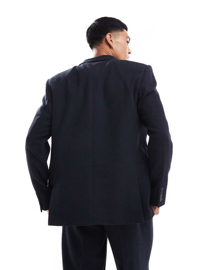 Regular Wool Blend Double Breasted Suit Jacket