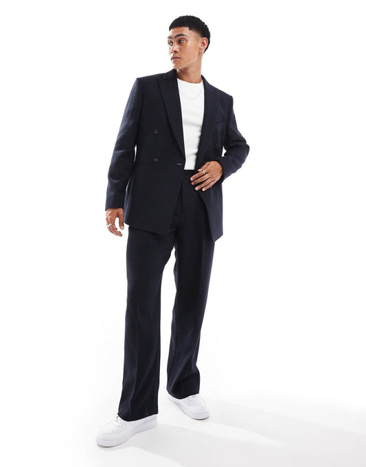 Wide Wool Blend Suit Trousers