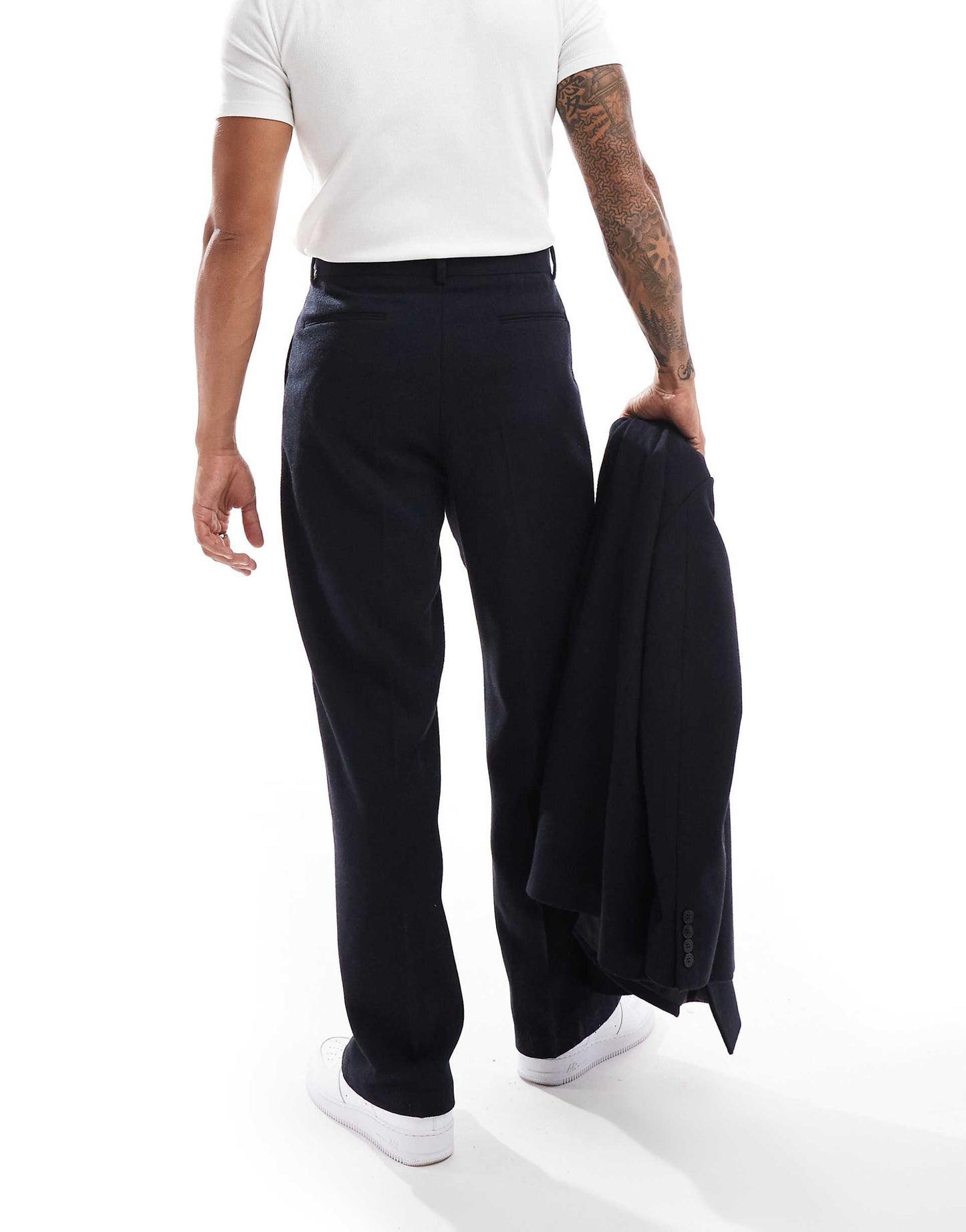 Wide Wool Blend Suit Trousers