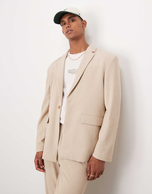 Rib Texture Slouchy Suit Jacket