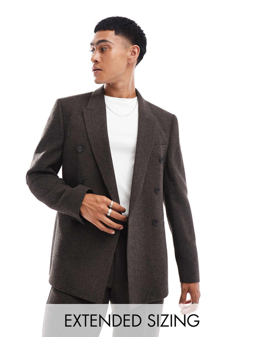 Regular Double Breasted Wool Blend Suit Jacket