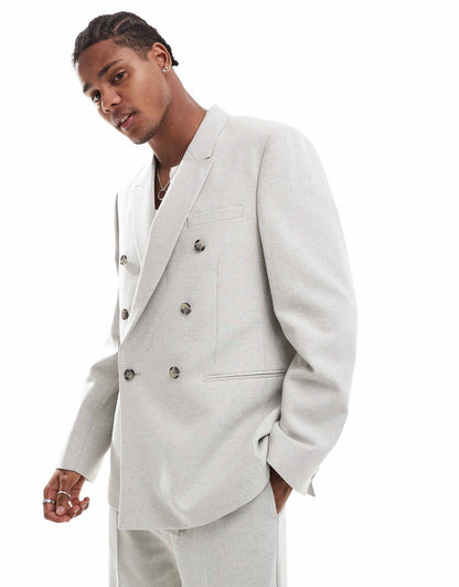 Regular Double Breasted Wool Blend Suit Jacket