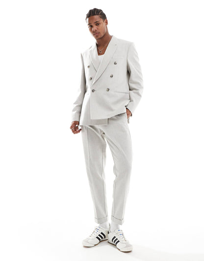 Regular Double Breasted Wool Blend Suit Jacket