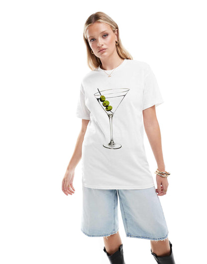 Oversized T-Shirt With Martini Drink Graphic