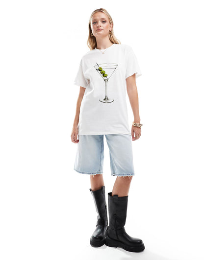 Oversized T-Shirt With Martini Drink Graphic