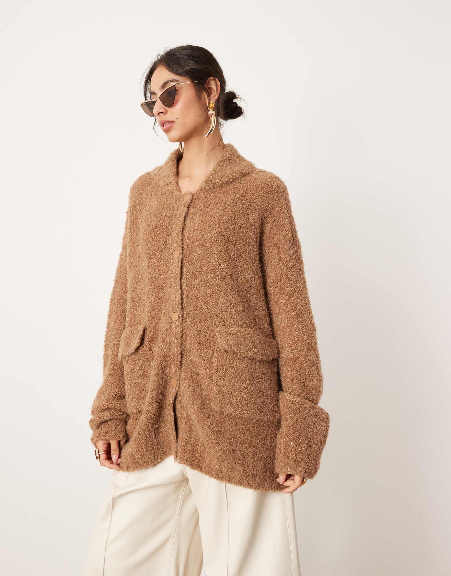 Boucle Knit Oversized Button Through Cardigan