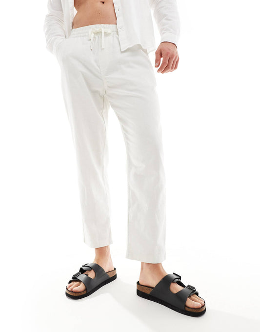 Linen Look Wide Leg Trousers
