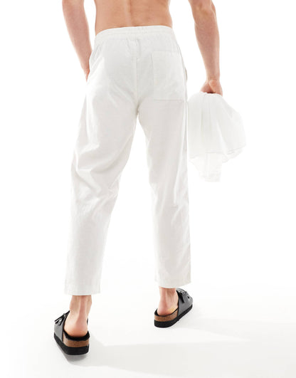 Linen Look Wide Leg Trousers