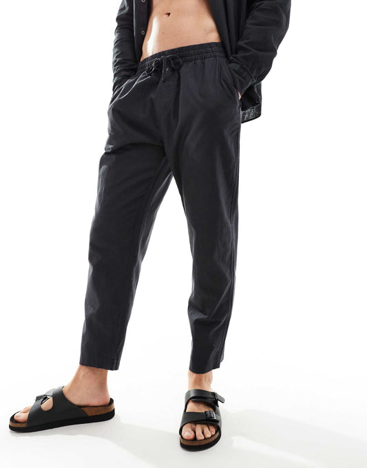 Linen Look Wide Leg Trousers