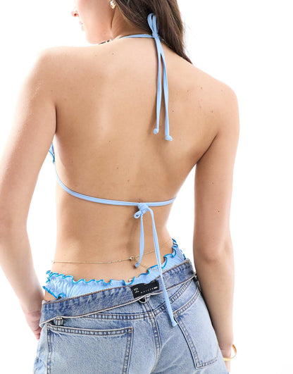 Exclusive Brooke Lettuce Contrast Edge Bow Detail Bikini Top