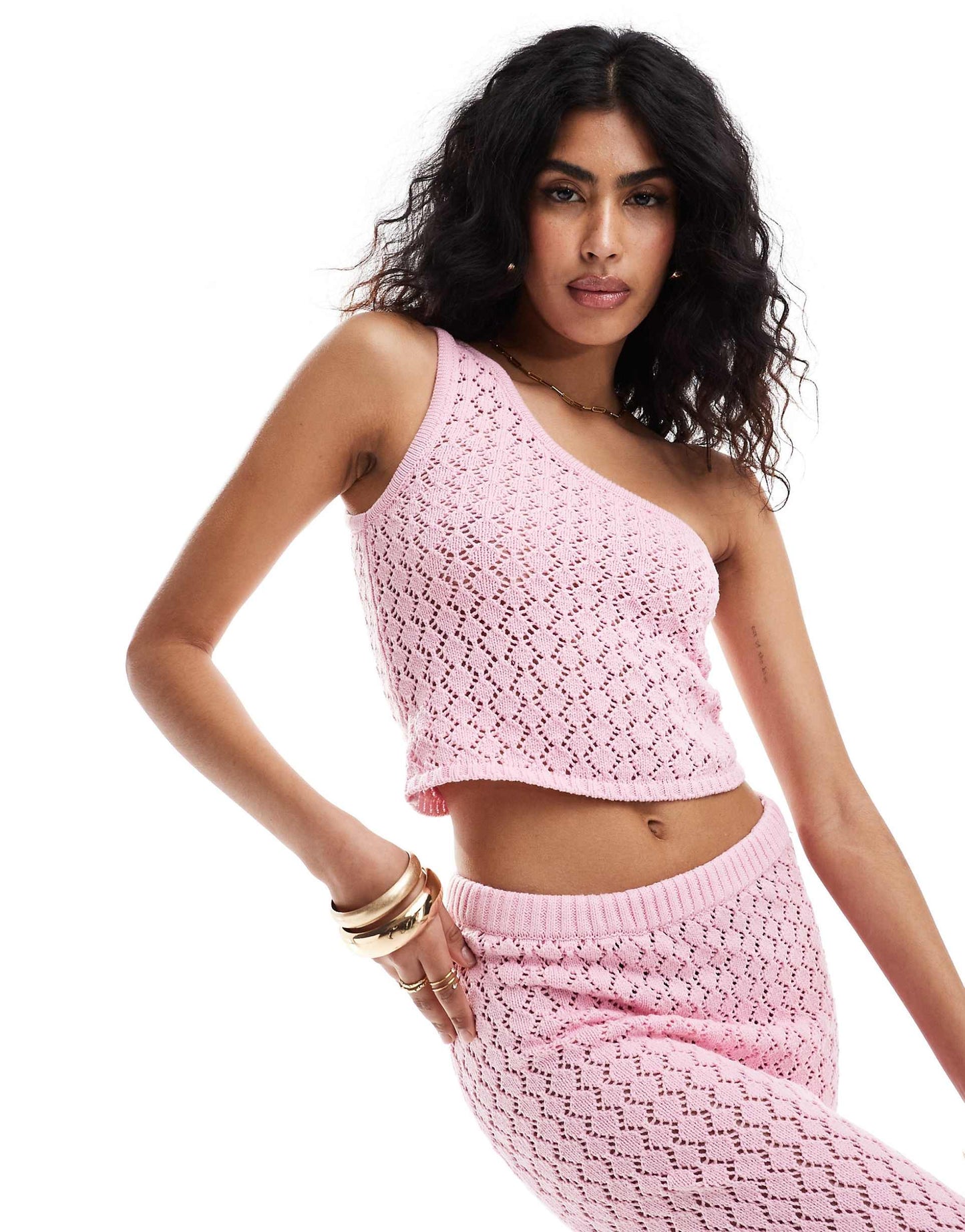 Kristen One Shoulder Knit Beach Crop Top Co-Ord