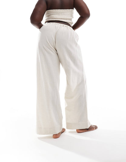 Curve Isabel Mix & Match Linen Look Tie Waist Beach Trouser
