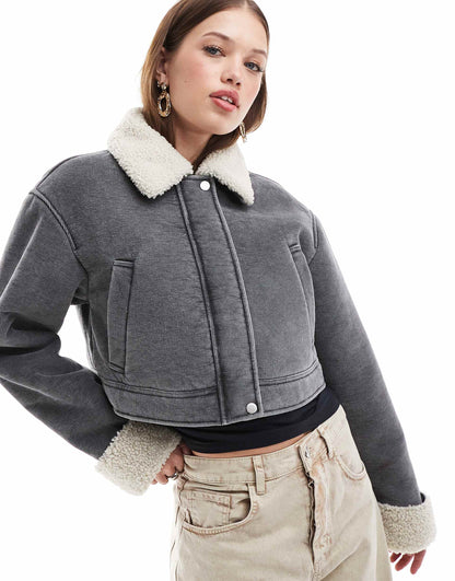 Cord Bonded Jacket With Shearling Collar
