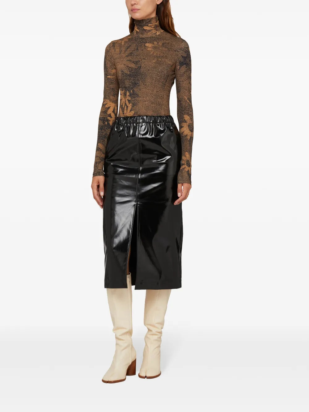 Four-Stitch Patent Midi Skirt