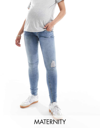 Maternity Blush Skinny Jeans With Frayed Hem