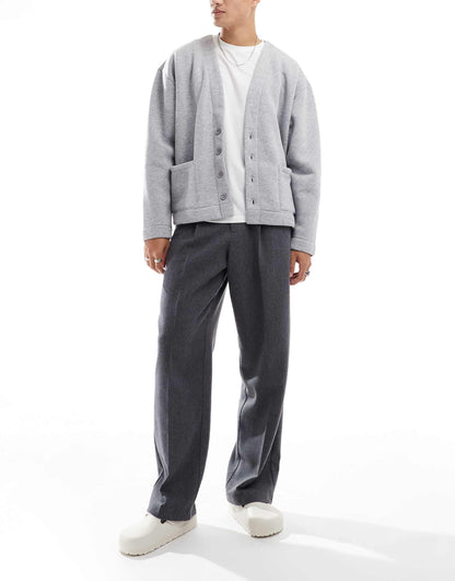 Smart Wide Leg Pleated Wool Mix Trousers