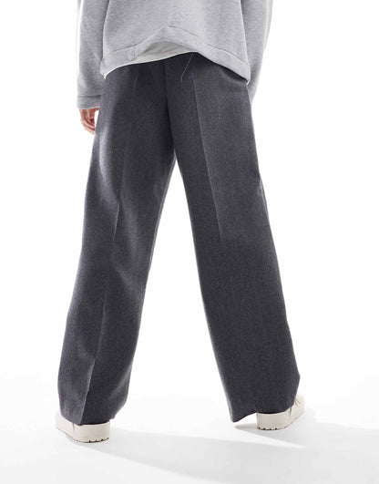Smart Wide Leg Pleated Wool Mix Trousers