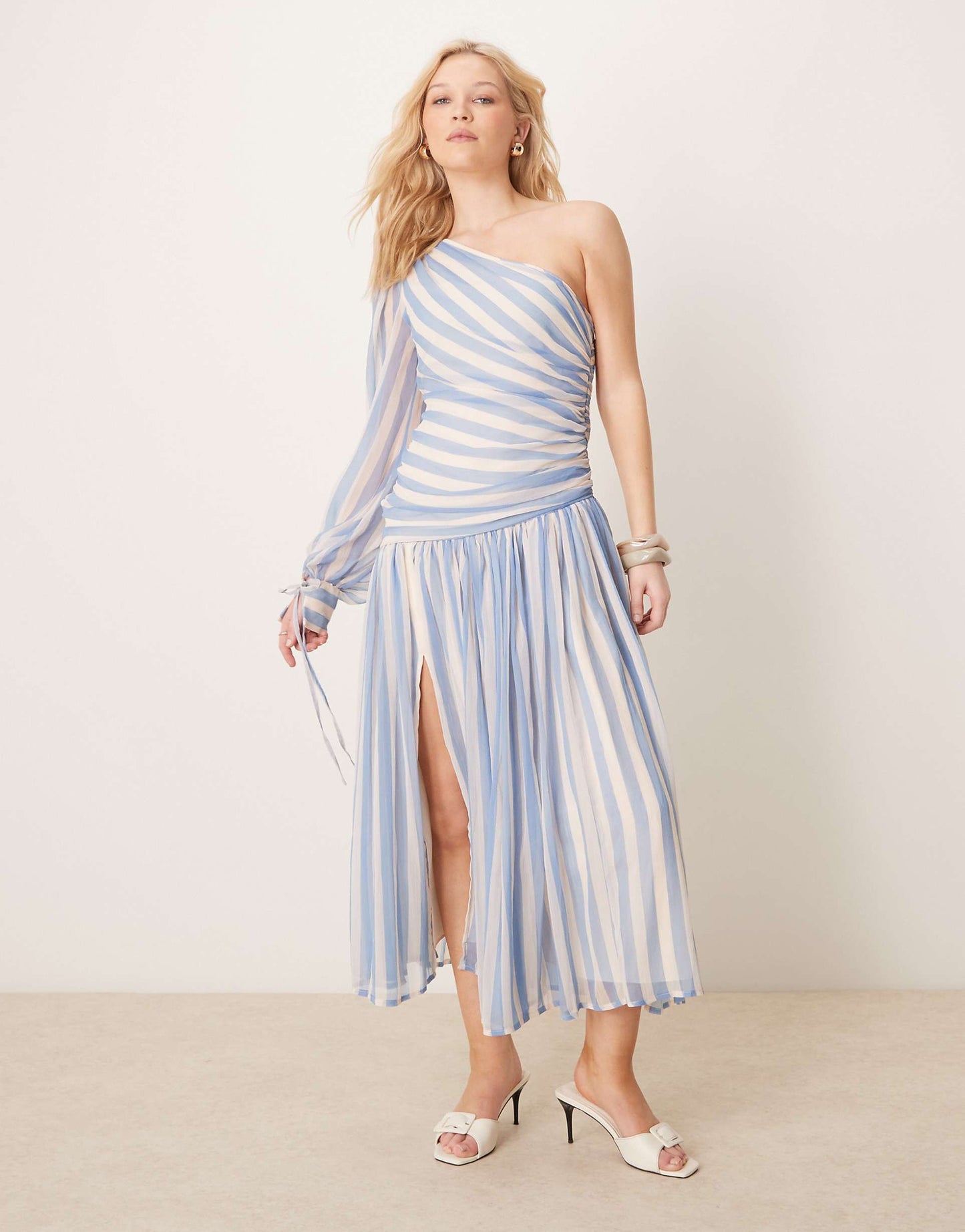 One Shoulder Long Balloon Sleeve Maxi Dress