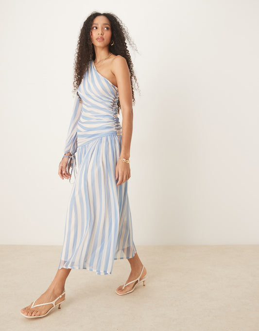 One Shoulder Long Balloon Sleeve Maxi Dress