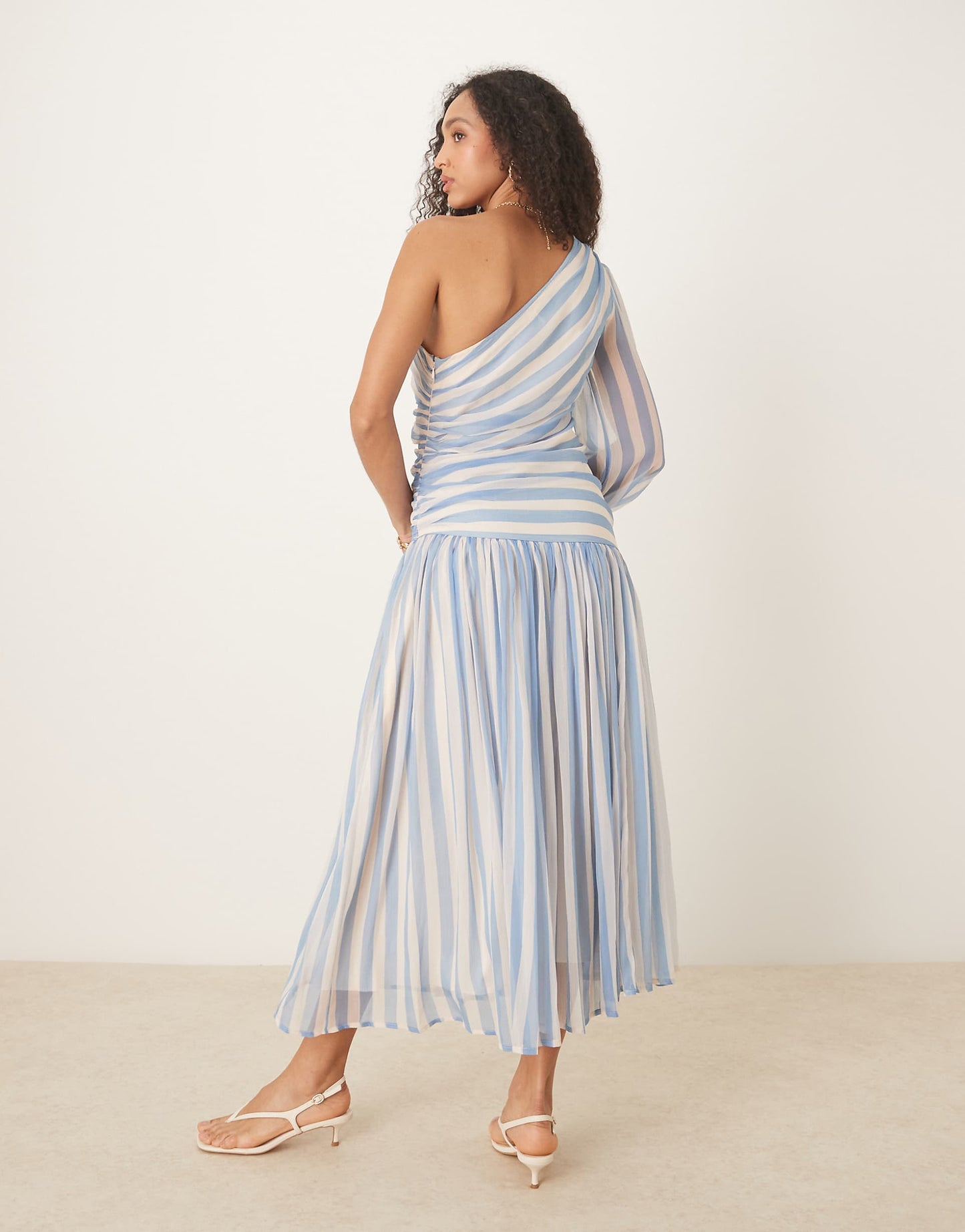 One Shoulder Long Balloon Sleeve Maxi Dress