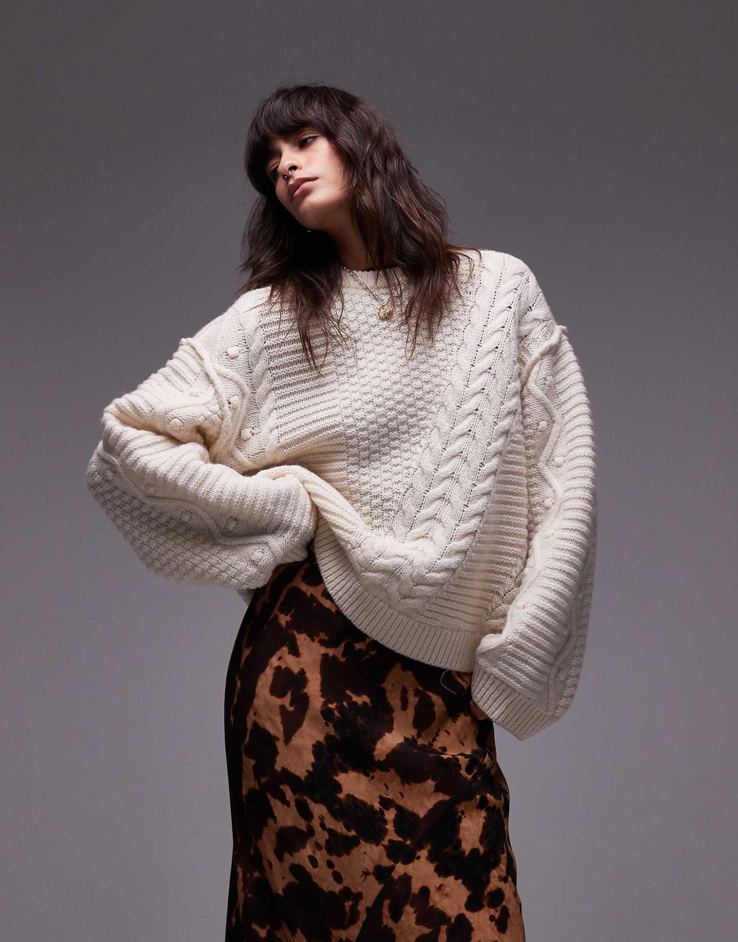 Knitted Premium 100% Wool Oversized Cable Jumper