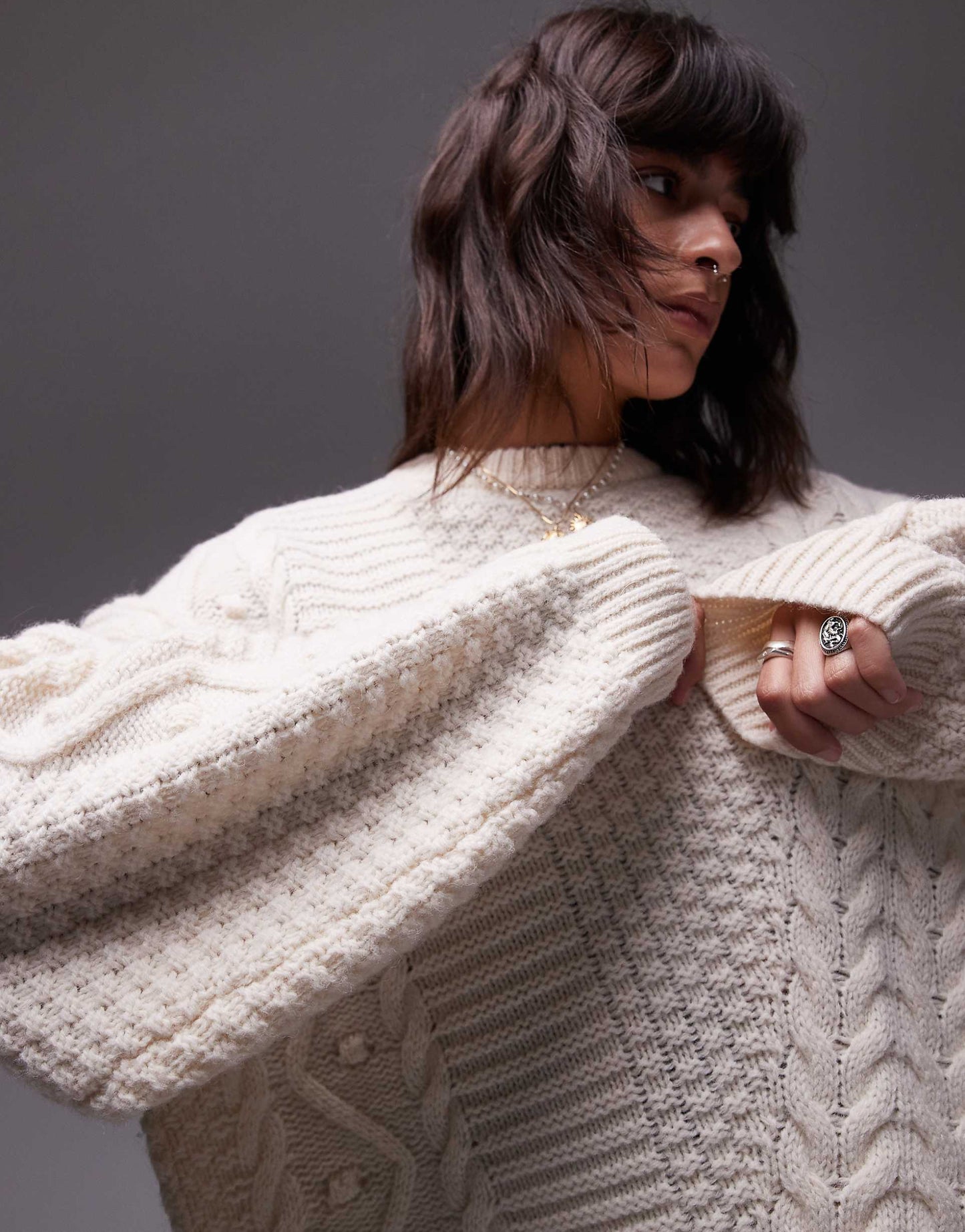 Knitted Premium 100% Wool Oversized Cable Jumper