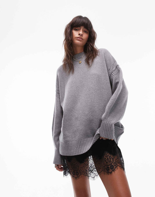 Premium Contrast Seam Wool Blend Oversized Jumper