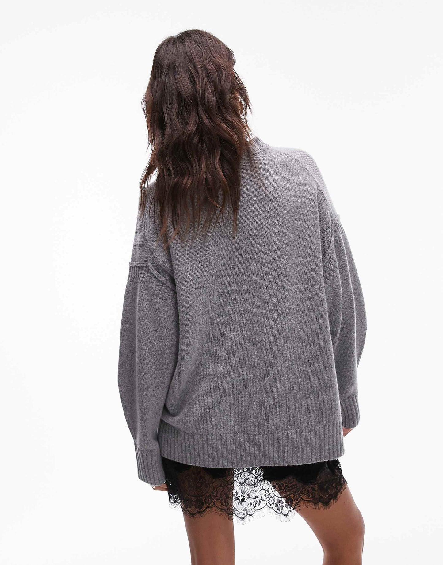 Premium Contrast Seam Wool Blend Oversized Jumper