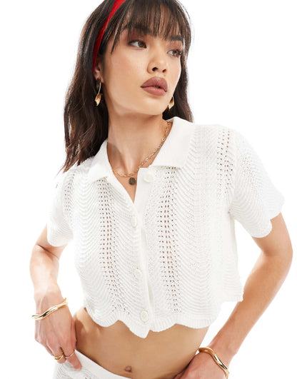 Co-Ord Cropped Crochet Button Through Top