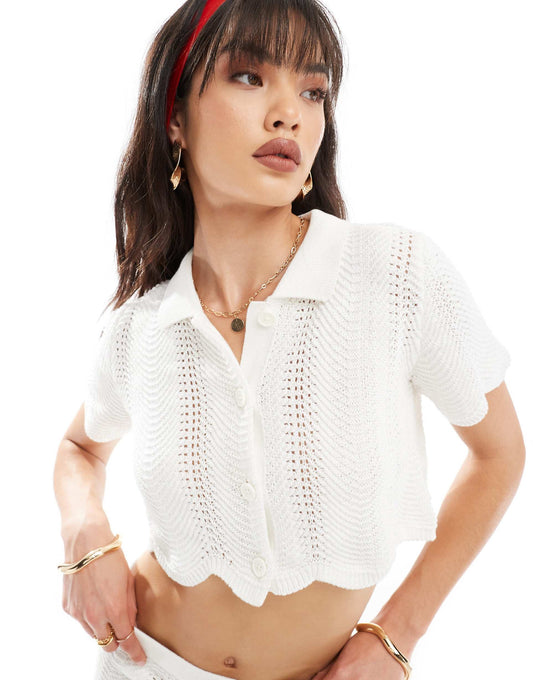 Co-Ord Cropped Crochet Button Through Top
