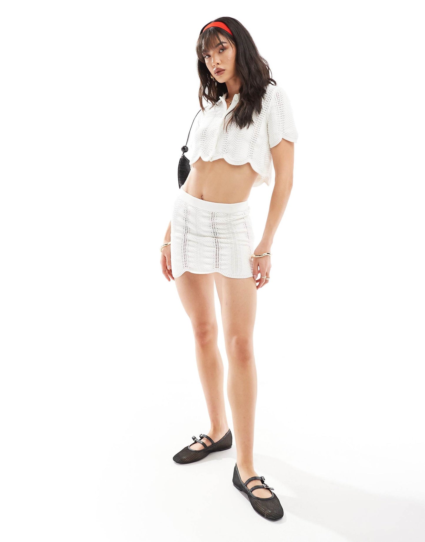 Co-Ord Cropped Crochet Button Through Top