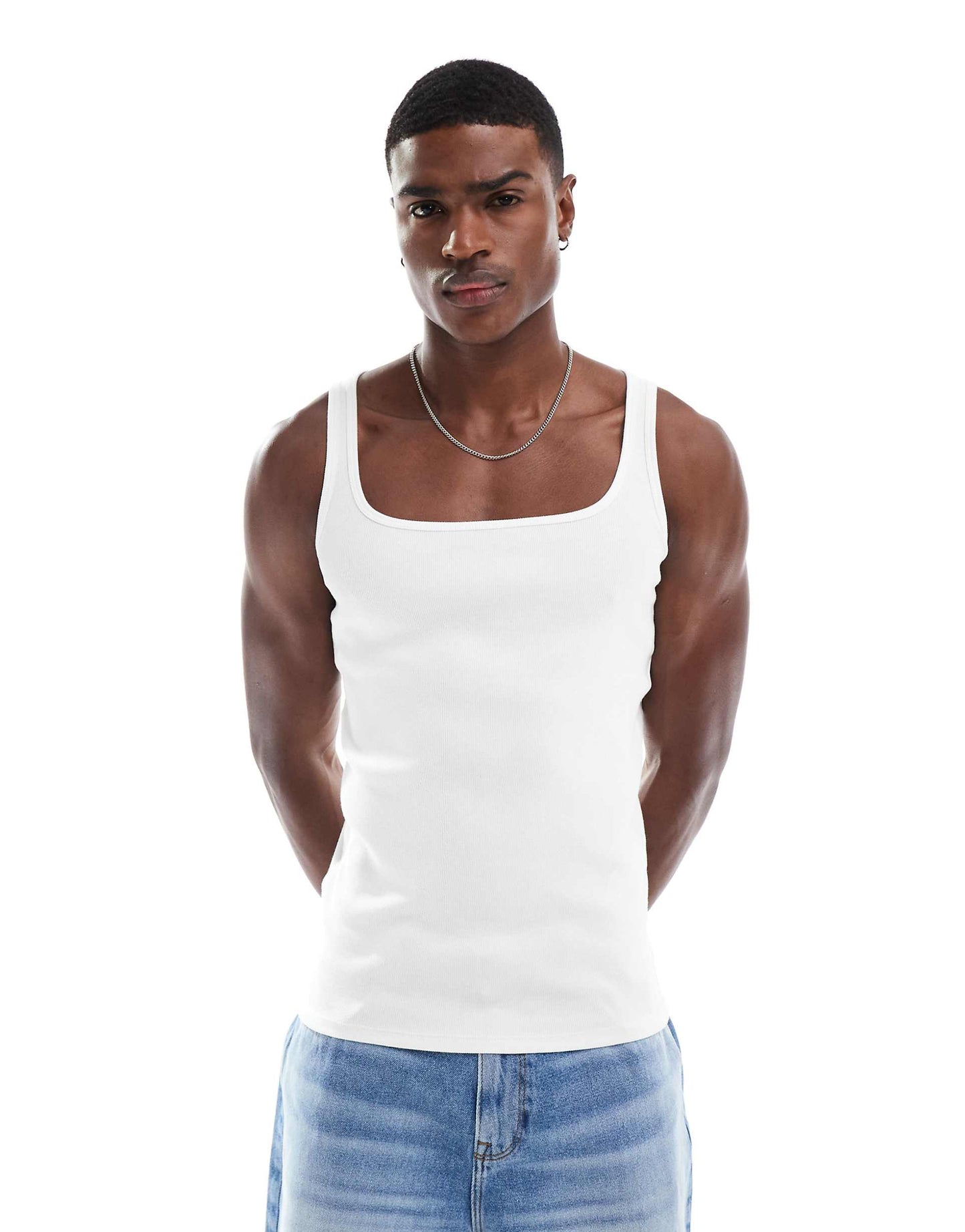 Muscle Fit Rib Vest With Square Neck