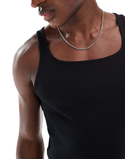 Muscle Fit Rib Vest With Square Neck