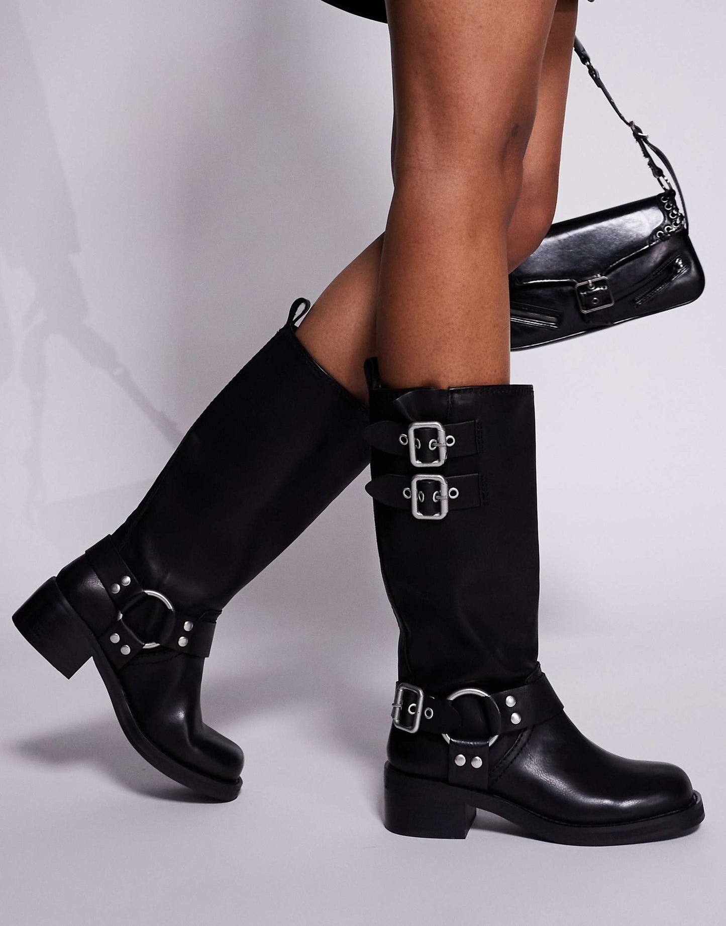 Eastern Biker Knee Boots With Chunky Hardwear