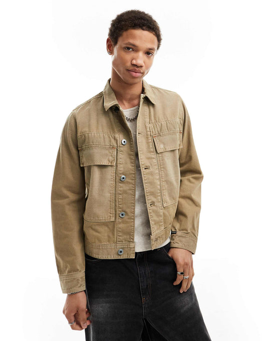 Denim Utility Jacket With Oversized Pockets