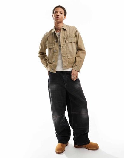 Denim Utility Jacket With Oversized Pockets