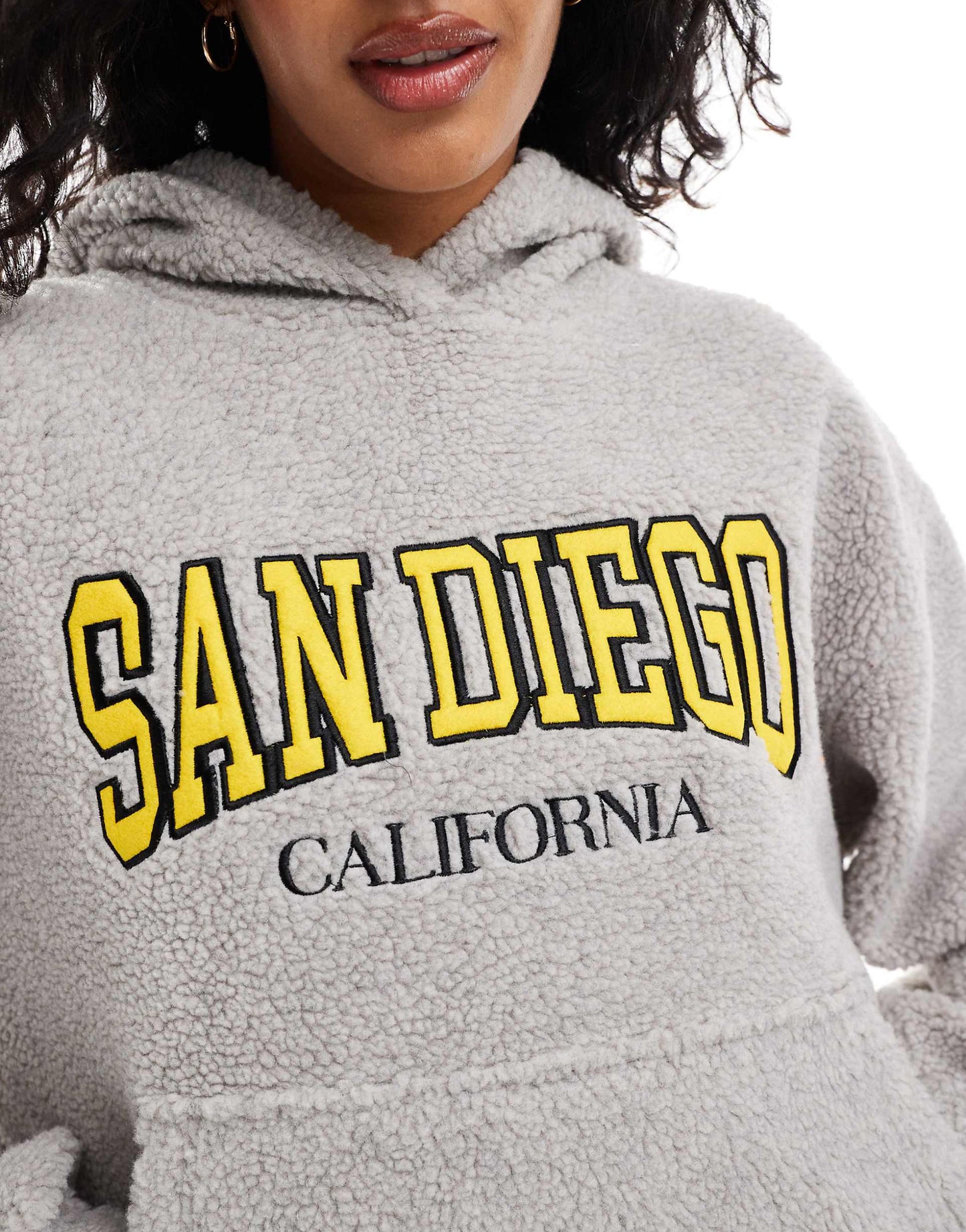 Oversized Borg Hoodie With San Diego Graphic